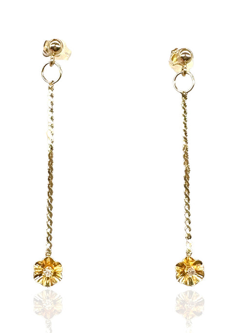 14kt Yellow Gold Drop Studs Earrings with Diamond Accents-EZ Jewelry and Decor