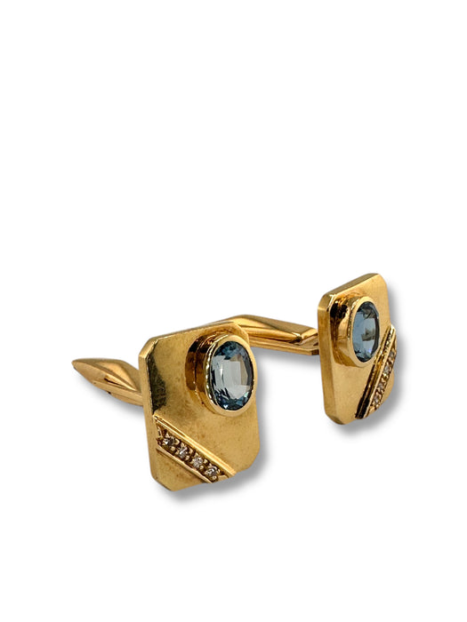 18k Gold , Blue Topaz, and Diamond Cufflinks 8.73 grams. A Gift for a Classy Man