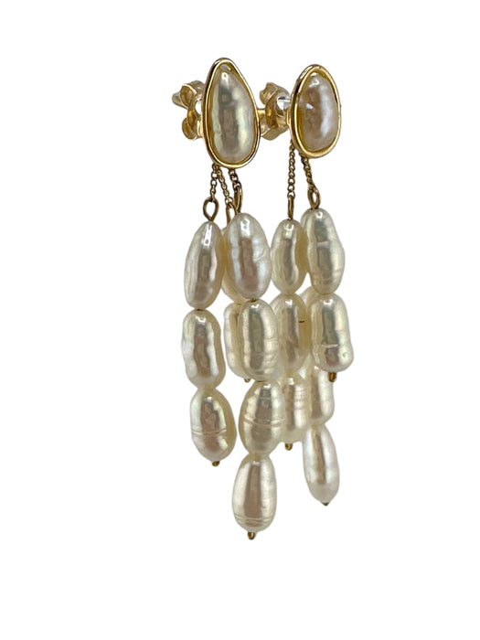 14K Gold & Freshwater Pearl Earrings, Two Style: Stud And Drop Earrings