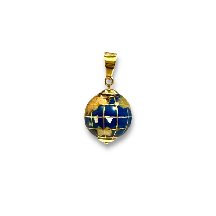 18K Gold Blue Globe Pendant Gold and Enamel Globe Pendant, 5.3g Half inch