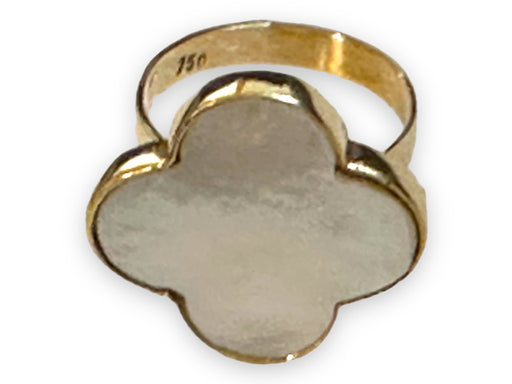 18K Gold Clover Ring Mother of Pearl , Size 5.8, Flower Design-EZ Jewelry and Decor