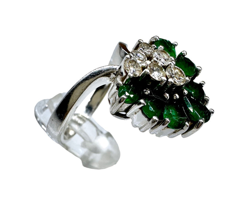 Ring Emerald and Diamond Peacock Design Antique Ring with 17k Gold, ring size 5.5