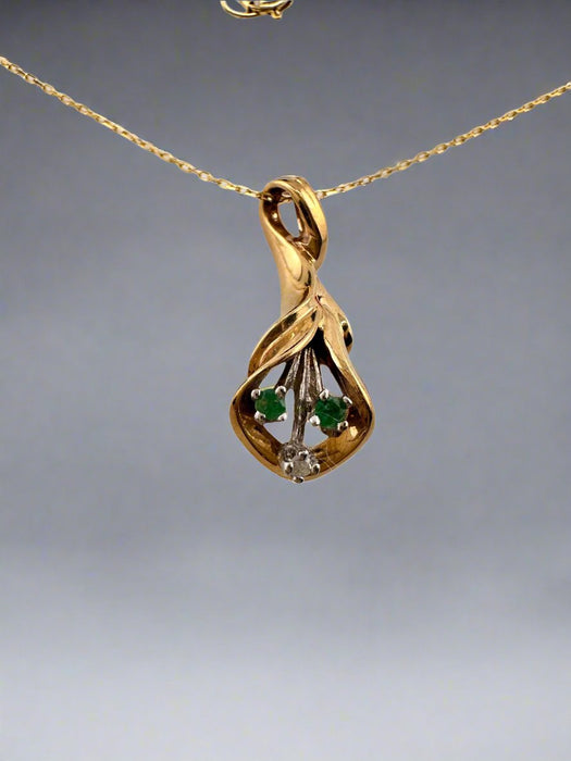 Necklace  Emerald & Sapphire  in 14K Gold. 16.5"-EZ Jewelry and Decor