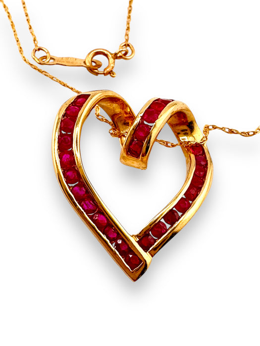 Ruby Looping Heart PendantNecklace In 10k Gold, 18in