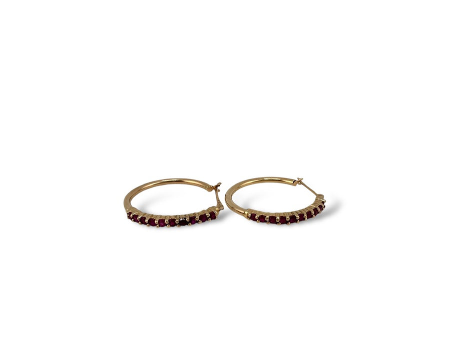 Ruby Hoop Earrings in 14K Yellow Gold, 1 in, 15th Anniversary,July Birthstone 