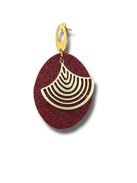 Red Gold Geometric Teardrop Statement Earrings – Handmade Polymer Clay , 3.5”