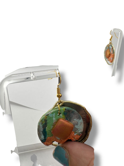 Floral Modern Dangle Earrings – Handmade Polymer Clay Earrings with Metallic Accents, Lightweight 2.2”