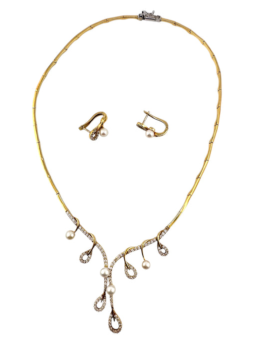 18k Necklace and Earrings Set, Drops motives  Design. 16.5in 26 grams