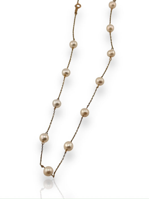 10K Gold  and White FreshwaterCultured Pearls Choker Necklace, 16"