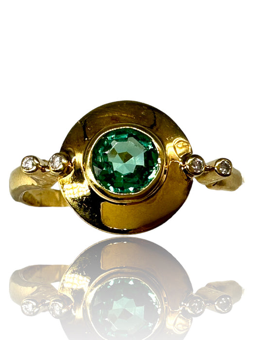 18k Gold and Diamond Gorgeous Unique Ring, with a Blue-Green Zircon Size 7-EZ Jewelry and Decor