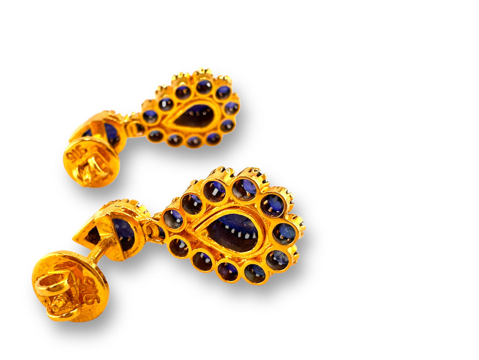 22k Gold and Sapphire Drop Design Set of Earring and Pendant . Buy as Set or Separately  18.74g