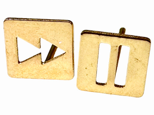 18k Gold Earrings Square with  Pause, Reward  Signes Stud Earrings-EZ Jewelry and Decor