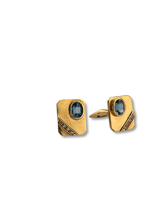 18k Gold , Blue Topaz, and Diamond Cufflinks 8.73 grams. A Gift for a Classy Man