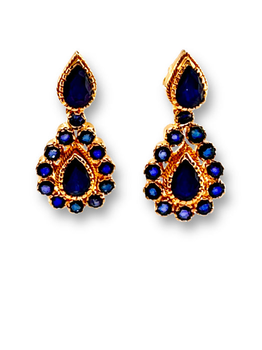 22k Gold and Sapphire Drop Design Set of Earring and Pendant . Buy as Set or Separately  18.74g