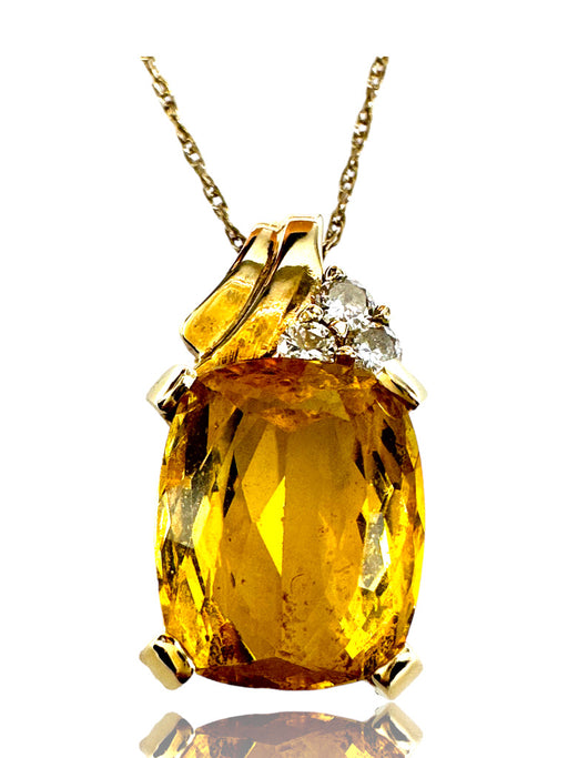 Necklace 14K Gold Delicate Chain with Yellow Citrine and Diamond, 19"-EZ Jewelry and Decor