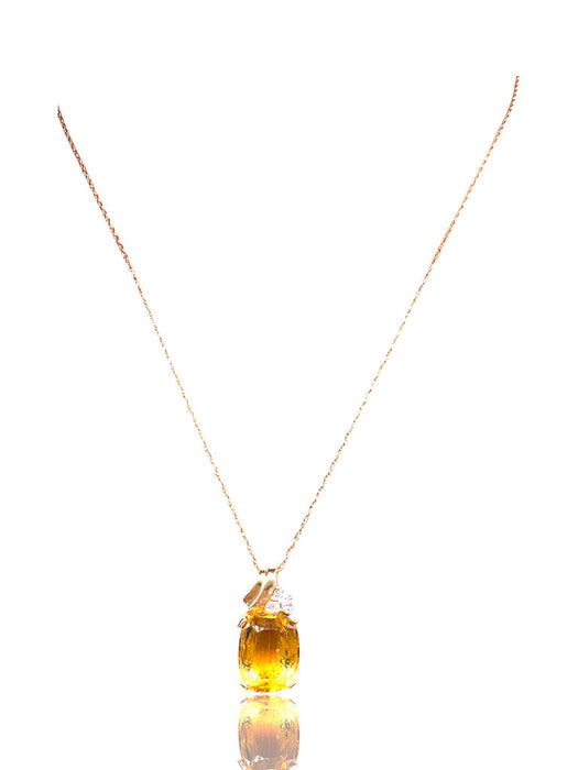 Necklace 14K Gold Delicate Chain with Yellow Citrine and Diamond, 19"-EZ Jewelry and Decor