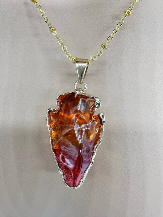 Stylish Arrowhead glass pendant on 17 in chain stamped 18k GF-EZ Jewelry and Decor