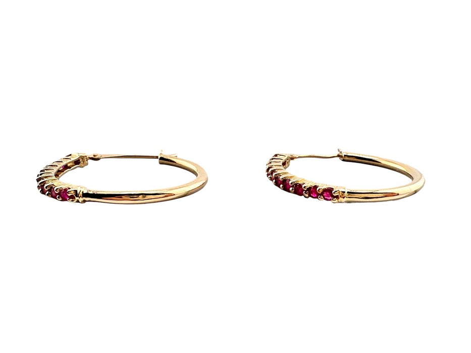 Ruby Hoop Earrings in 14K Yellow Gold, 1 in, 15th Anniversary,July Birthstone 