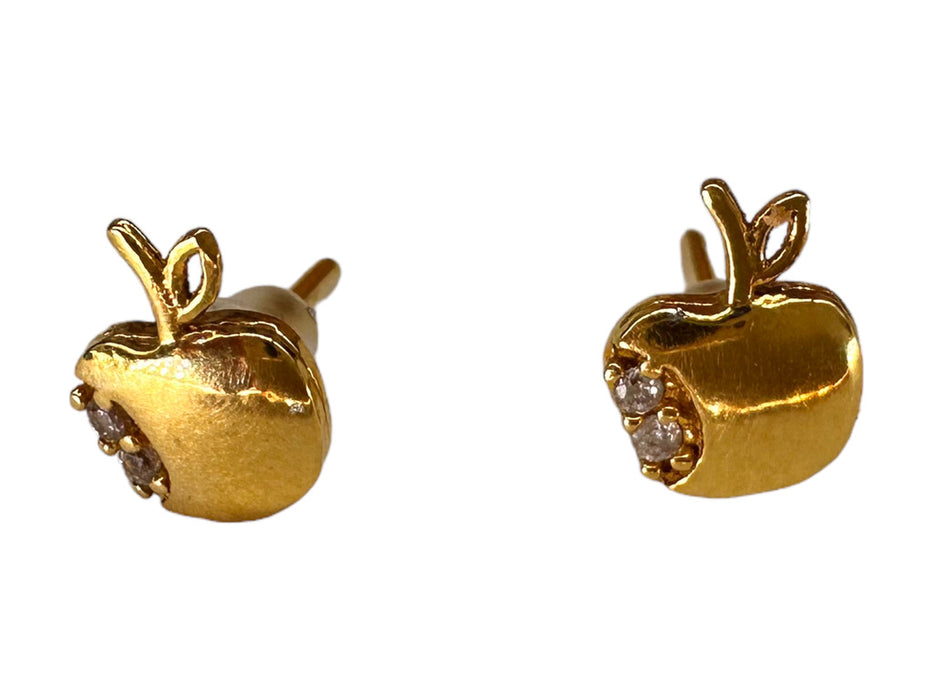 18k Gold, Apple Design Stud Earrings-EZ Jewelry and Decor