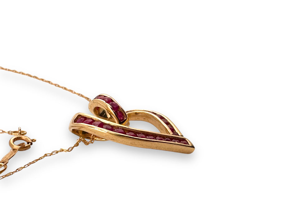 Ruby Looping Heart PendantNecklace In 10k Gold, 18in