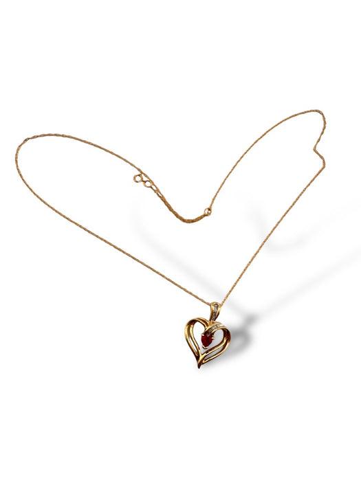 Pendant Necklace in Ruby & Diamond Swirl Heart Pendant 10k Yellow Gold-EZ Jewelry and Decor