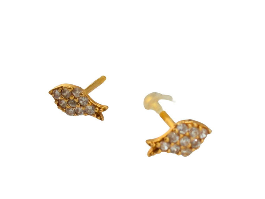 18k Gold, Fish Small Stud Earrings Dainty Earrings, February- March Symbol