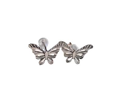 18k White Gold Butterfly Stud Earrings. 0.5"-EZ Jewelry and Decor