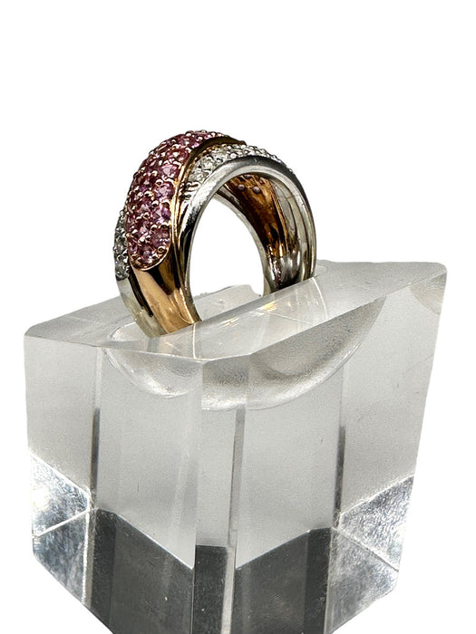 18k Gold, Diamond & Pink Tourmaline Ring - 7.3g TW 18k Diamond and pink tourmaline ring. Size 5.-EZ Jewelry and Decor