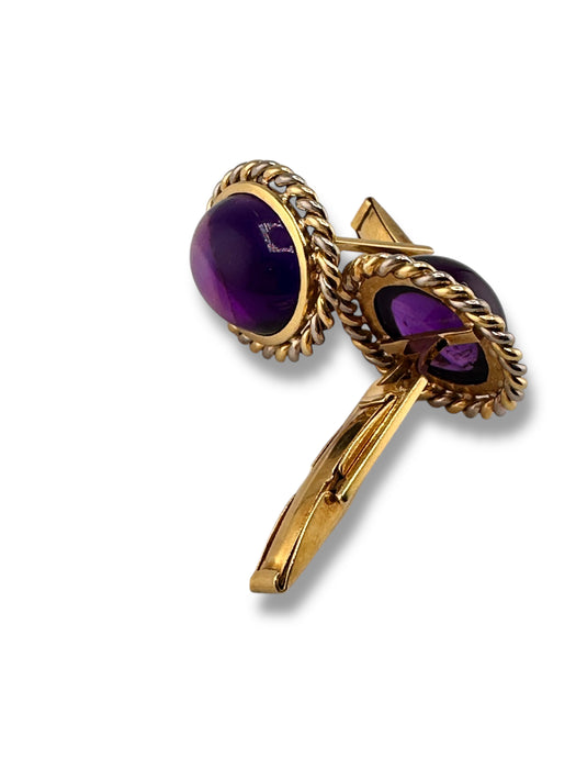 18k Gold and Amethyst Cufflinks 11.58gr, February Birthstone, Gift for Him