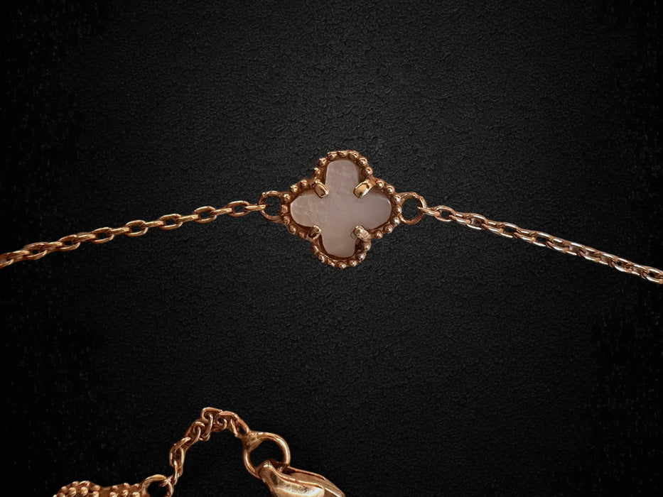 18k Gold Clover Necklace With Mother of Pearl and Onyx , 13 Motifs 32in Necklace-EZ Jewelry and Decor