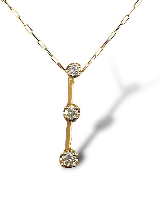 10K Gold Pendant  Necklace with Three Graduate Diamonds Italy. 18"-EZ Jewelry and Decor