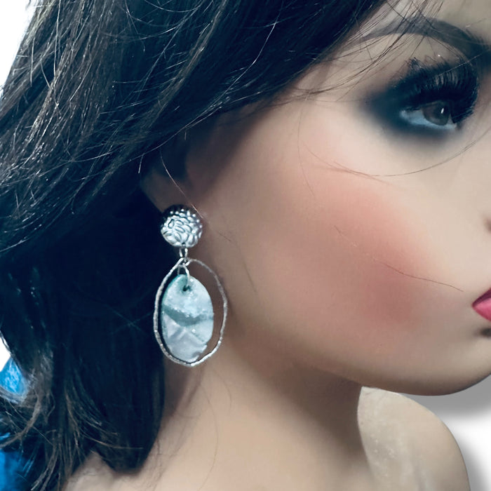 Modern Geometric Polymer Clay Earrings – Silver, Grey, Green | Handmade 2” Statement Jewelry - EZ Art, Decor & Jewelry