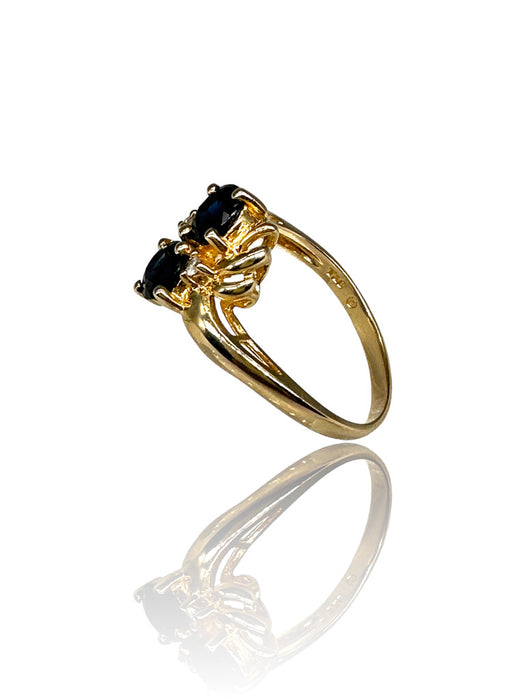 14k Gold, Diamond, and Dark Blue Sapphire Ring , Size 6.5-EZ Jewelry and Decor