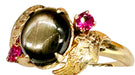 18k Gold & Ruby Ring with a Smoky Quartz Gemstone in Center, Size 4.7.-EZ Jewelry and Decor