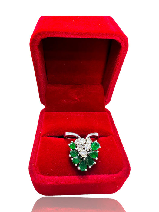 Ring Emerald and Diamond Peacock Design Antique Ring with 17k Gold, ring size 5.5