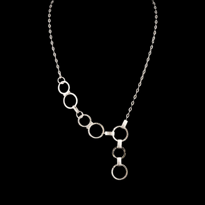 Modern 18K Asymmetrical White Gold Necklace, Modern Circles LariatNecklace18"