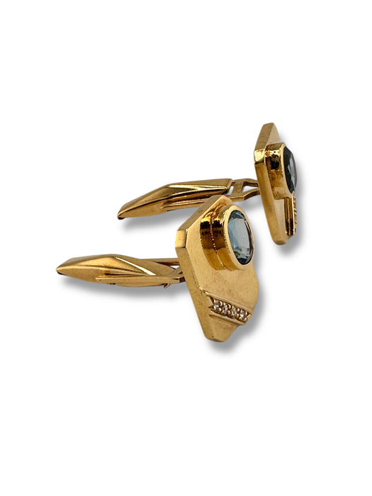 18k Gold , Blue Topaz, and Diamond Cufflinks 8.73 grams. A Gift for a Classy Man