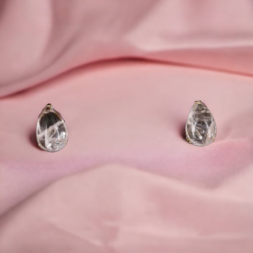 18K Gold Morganite Stud Earrings, Small Gold Stud Earrings with Gem-EZ Jewelry and Decor