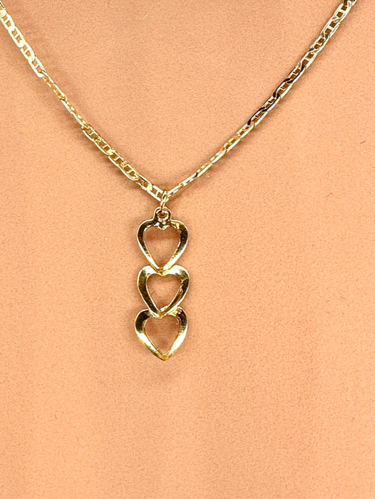 10k Gold Love necklace Three Hearts Italian, 20”-