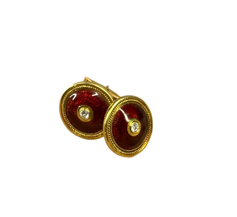 Jewelry - 18k Gold And Diamond Cufflinks 17.41 Gr 0.78” Diameter. Best Gift For Him