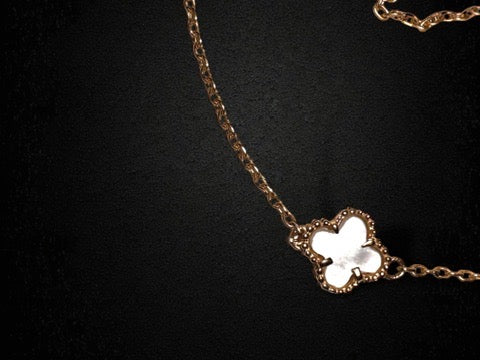 18k Gold Clover Necklace With Mother of Pearl and Onyx , 13 Motifs 32in Necklace-EZ Jewelry and Decor