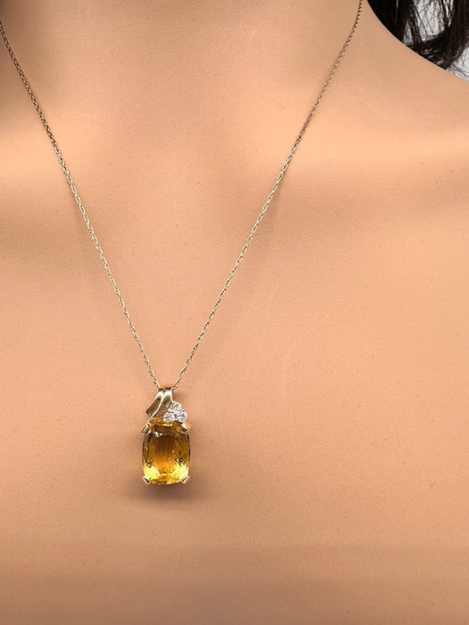 Necklace 14K Gold Delicate Chain with Yellow Citrine and Diamond, 19"-EZ Jewelry and Decor