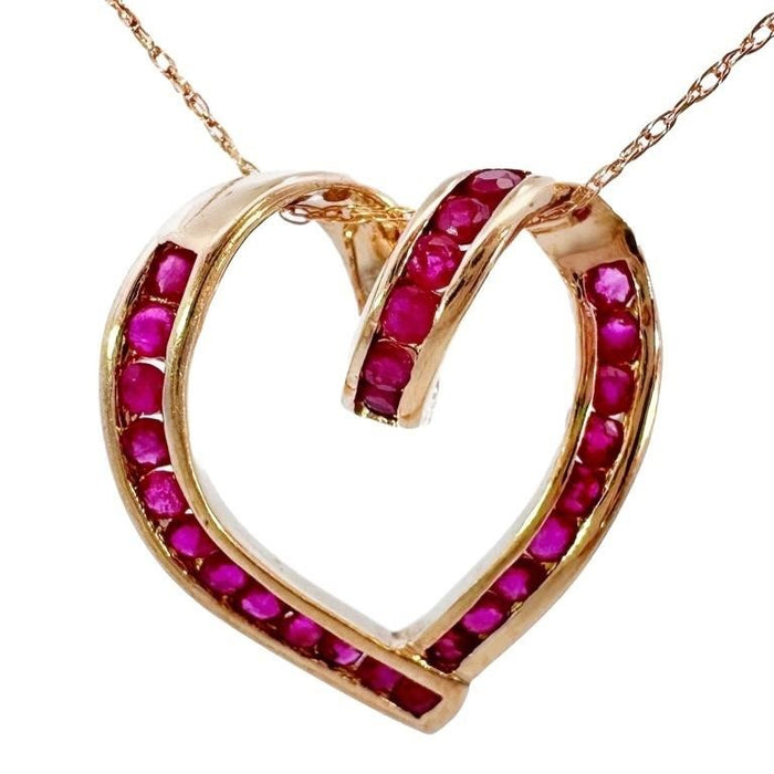 Ruby Looping Heart PendantNecklace In 10k Gold, 18in