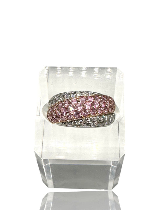 18k Gold, Diamond & Pink Tourmaline Ring - 7.3g TW 18k Diamond and pink tourmaline ring. Size 5.-EZ Jewelry and Decor