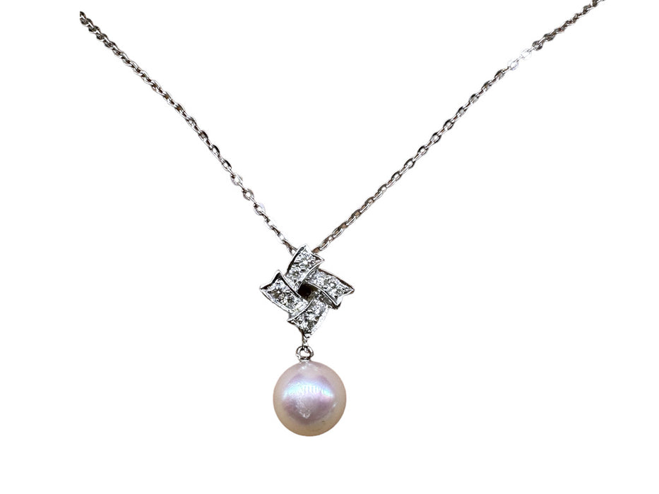 18K Diamond & Pearl Pendant Necklace18.5inch.-EZ Jewelry and Decor