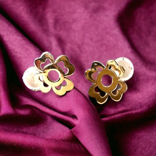 18k Gold, Flower Design Stud Earrings-EZ Jewelry and Decor