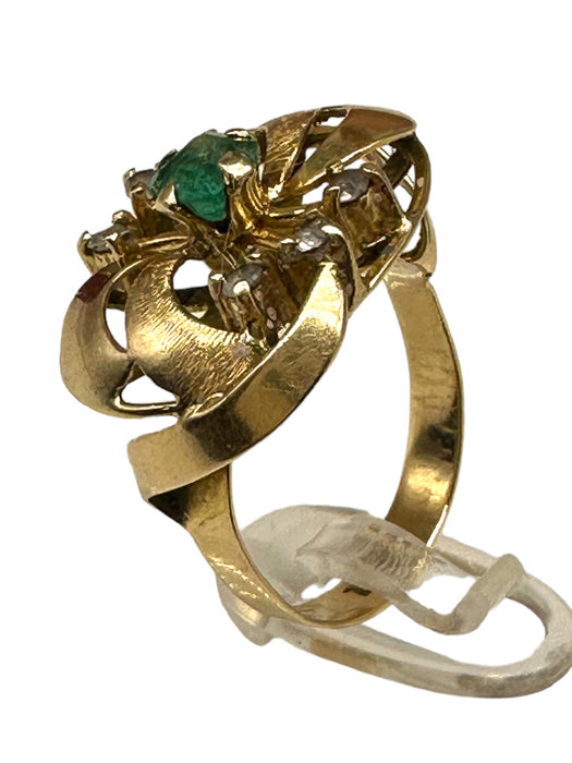 Antique 18k Gold, Diamond & Emerald Ring, size 6-EZ Jewelry and Decor