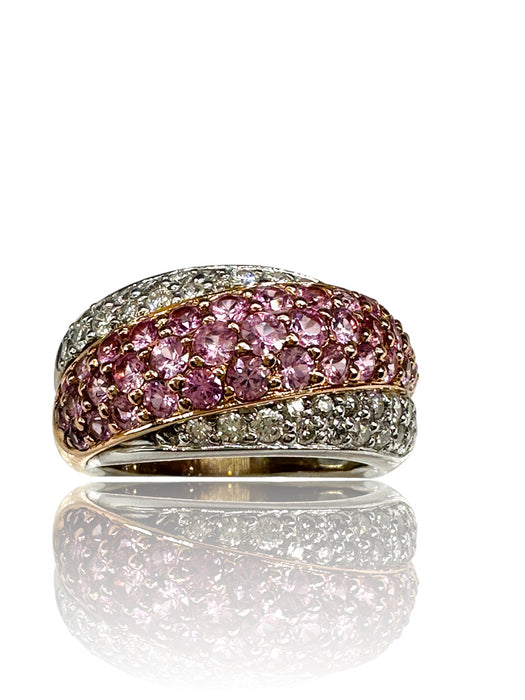 18k Gold, Diamond & Pink Tourmaline Ring - 7.3g TW 18k Diamond and pink tourmaline ring. Size 5.-EZ Jewelry and Decor