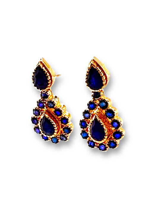 22k Gold and Sapphire Drop Design Set of Earring and Pendant . Buy as Set or Separately  18.74g