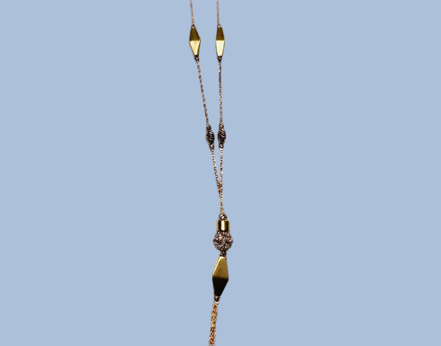 18K Yellow Gold Strand 33”Y Necklace with Geometric Stations-EZ Jewelry and Decor